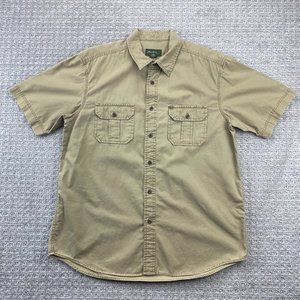 Eddie Bauer Shirt Men Large L Brown Khaki Button Up Short Sleeve Pockets Hiking